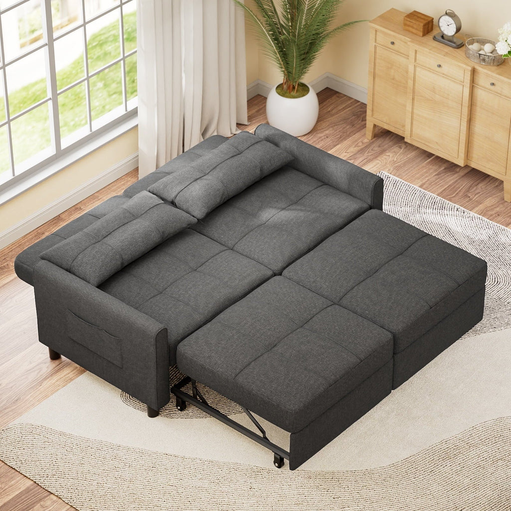 Nouveauté 2026 – Canapé-lit convertible 3 en 1 Lofka avec rangement, dossier réglable et fonction gigogne - Fauteuil-lit idéal pour les petits espaces et les appartements, gris foncé