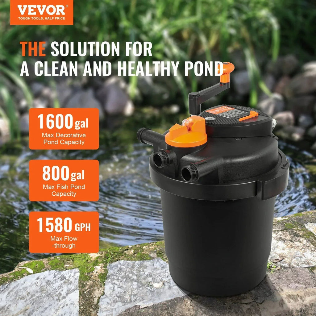 Nouveauté 2026 – Filtre à pression Bio pour bassins avec lampe UV-C 13 W, débit de 1580 GPH, pour bassins jusqu'à 1600 gallons, filtration biologique sous pression pour bassins de jardin, aquariums à carpes koï et fontaines