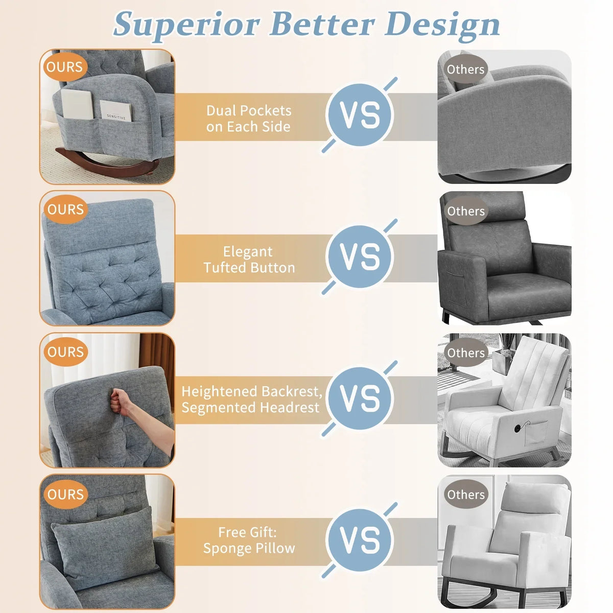 Nouveauté 2026 – Fauteuil à bascule Ktaxon , fauteuil de lecture inclinable, confortable, revêtu de velours peluche, canapé à bascule une place, beige, idéal pour le salon, la chambre d'enfant ou la chambre à coucher