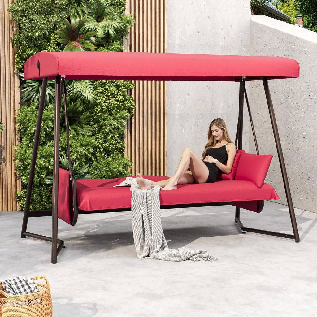 Nouveauté 2026 – Balancelle d'extérieur surdimensionnée 4 places TQKVIPI avec dossier réglable et auvent, convertible en lit suspendu 2 en 1 (capacité de 363 kg), avec coussins amovibles, idéale pour jardin, terrasse, piscine ou balcon