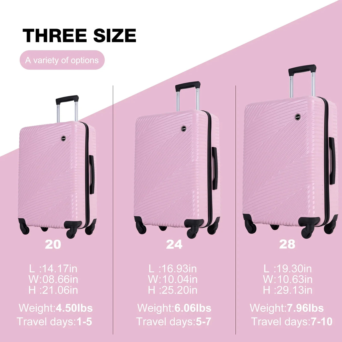 Nouveauté 2026 – Ensemble de 3 valises Tripcomp , valise rigide légère à roulettes multidirectionnelles 20 po, 24 po, 28 po (bleu