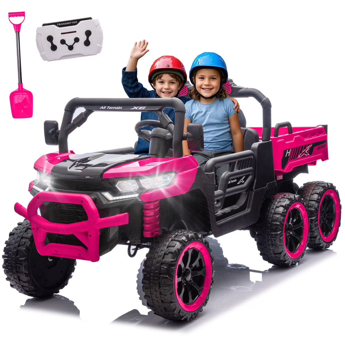 Nouveauté 2026 – Camion électrique Xuanlur 24V 2 places pour enfants , avec moteur 2x200W, benne basculante/pelle, pneus résistants, lumières LED, musique et télécommande, noir