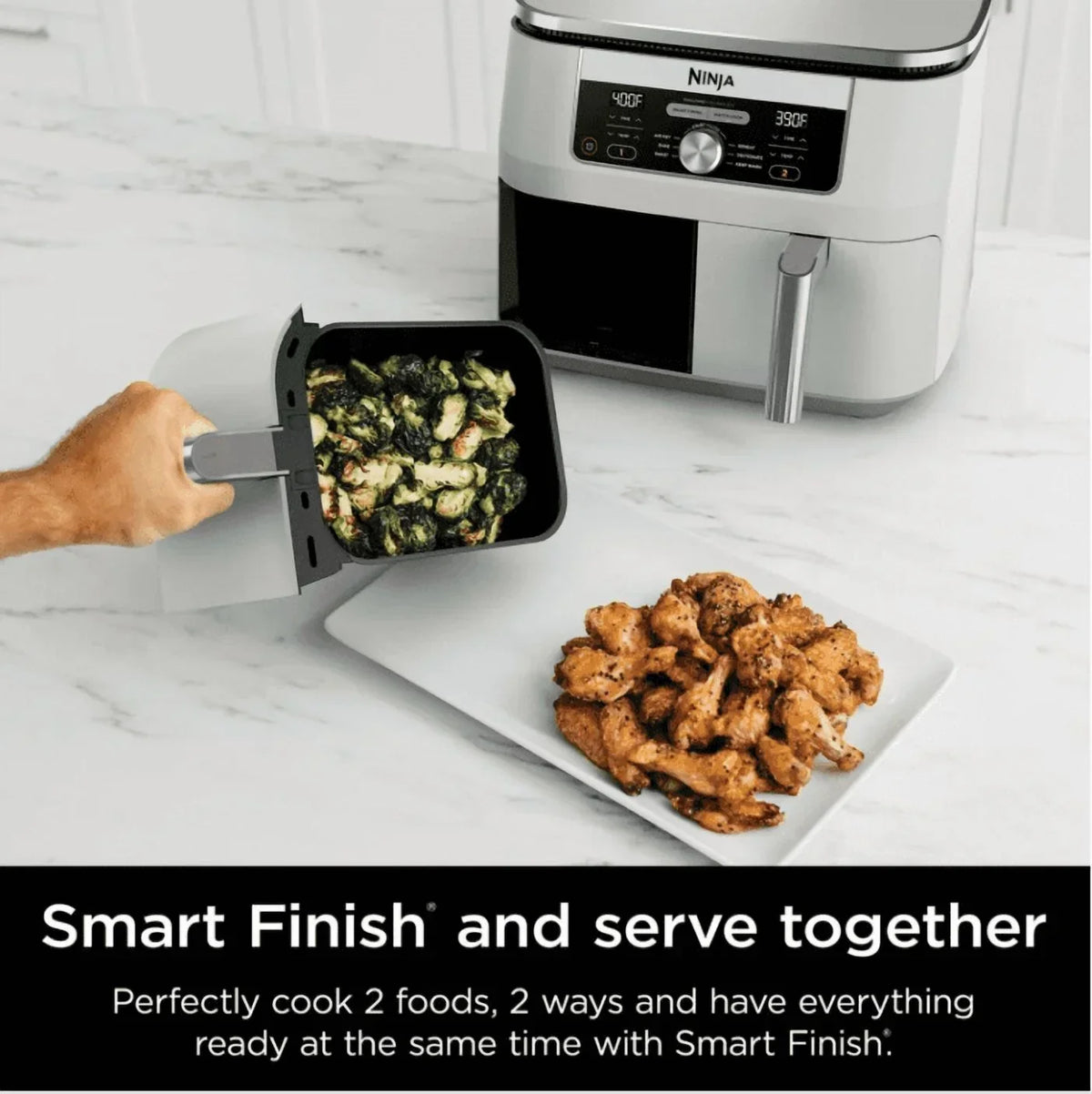 Nouveauté 2026 – Friteuse à air Ninja Foodi 6-en-1, 8 pintes (7,6 L) à 2 paniers avec technologie DualZone - Blanche