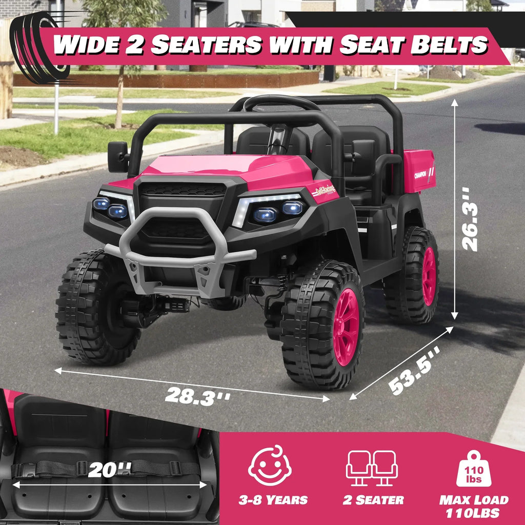 Nouveauté 2026 – Joyracer , véhicule tout-terrain électrique (UTV) 24 volts pour enfants, 2 places, avec télécommande. Voiturette de golf électrique avec 4 moteurs de 200 W, remorque inclinable et pelle, suspension à ressorts sur les 4 roues, musique