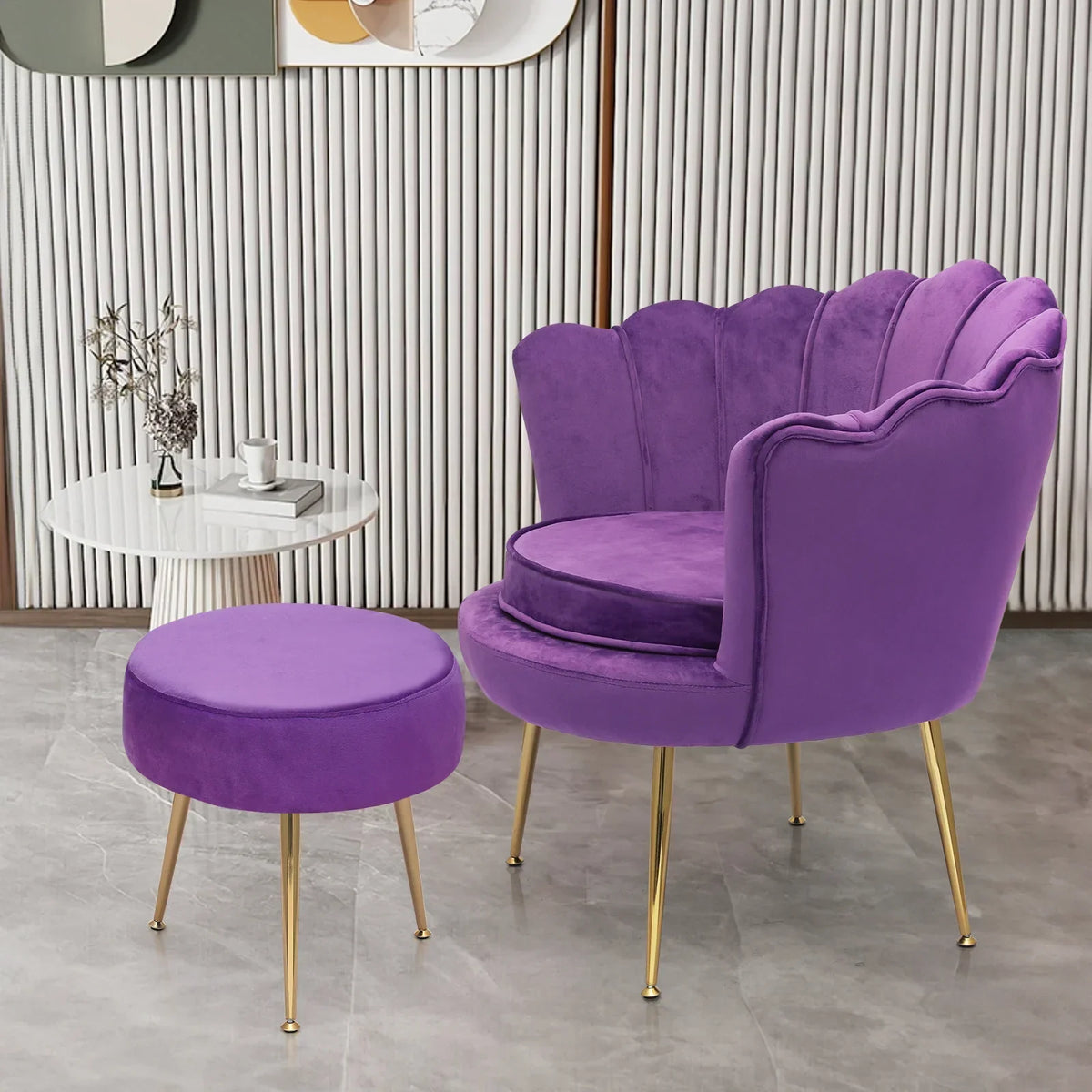 Nouveauté 2026 – Ensemble de 2 fauteuils d'appoint MoNiBloom , capitonnés en velours, avec coussin et repose-pieds. Fauteuil moderne rembourré, assise capitonnée et pieds en métal doré, idéal pour le salon. Couleur : noir