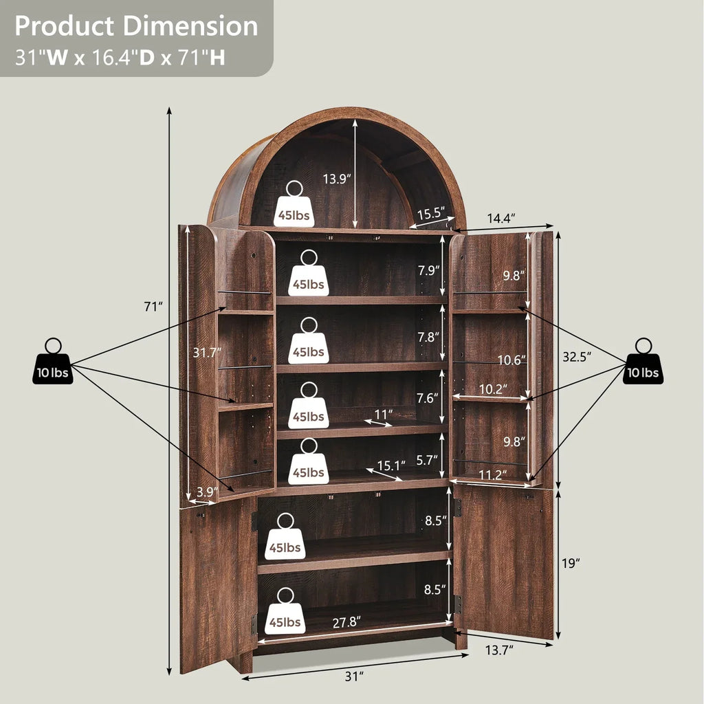 Nouveauté 2026 – Armoire de rangement de cuisine IFGET , 180 cm de haut, style arqué, avec étagères réglables, idéale pour la cuisine et la salle à manger