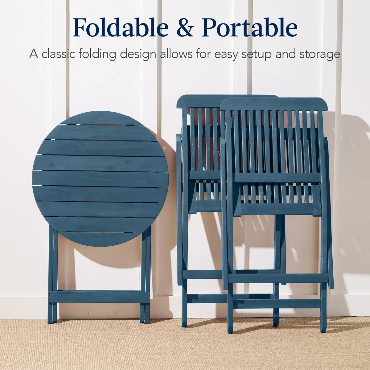 Nouveauté 2026 – Ensemble bistro 3 pièces en bois d'acacia Best Choice Products , mobilier de patio pliant avec 2 chaises et une table - Naturel