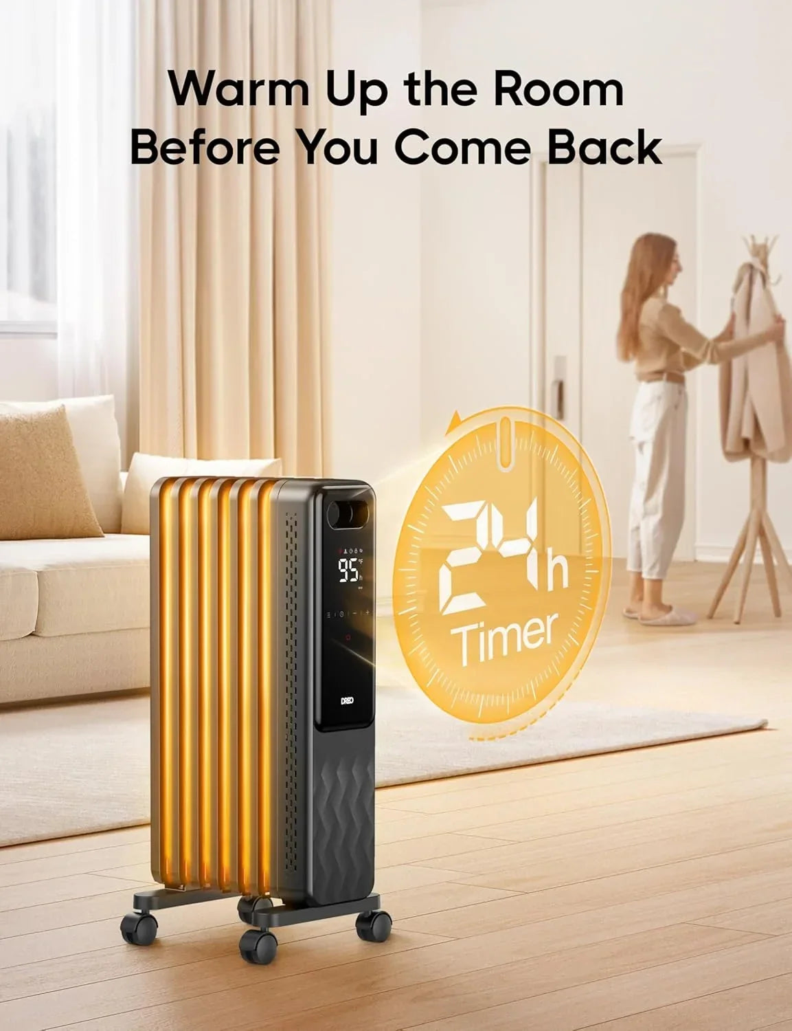 Nouveauté 2026 – Radiateur à bain d'huile Dreo , chauffage électrique radiant pour une utilisation intérieure dans de grandes pièces, avec télécommande, sécurité enfant, 4 modes, protection contre la surchauffe et le basculement, minuterie 24 h, ther