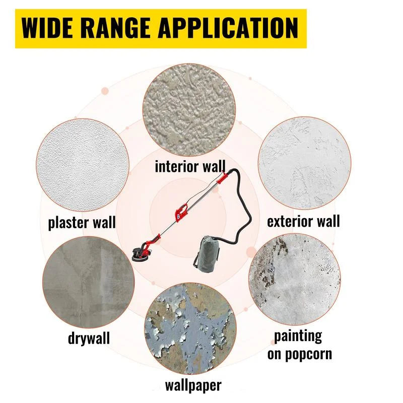 Nouveauté 2026 – Ponceuse à plaques de plâtre Drywall , 850 W, électrique, avec éclairage LED et sac d'aspiration, vitesse variable 800-1750 tr/min, pliable, avec poignée télescopique