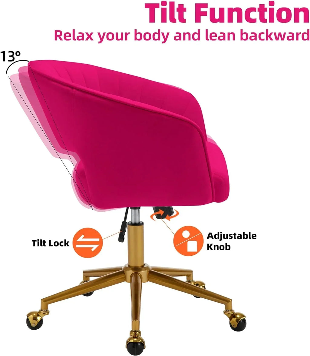 Nouveauté 2026 – Chaise de bureau Westice , chaise de travail en velours, chaise pivotante réglable en hauteur avec base dorée, idéale pour coiffeuse, bureau, salon ou salle informatique, beige