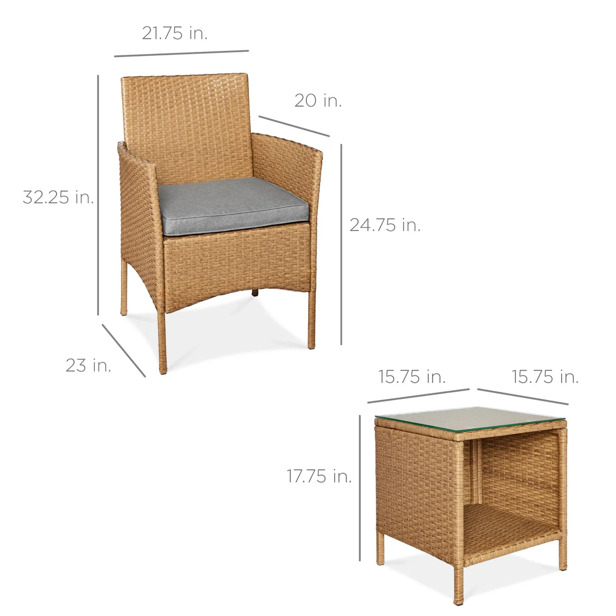 Nouveauté 2026 – Ensemble bistro de jardin 3 pièces en résine tressée Best Choice Products , avec 2 chaises et une table - Gris/Bleu marine