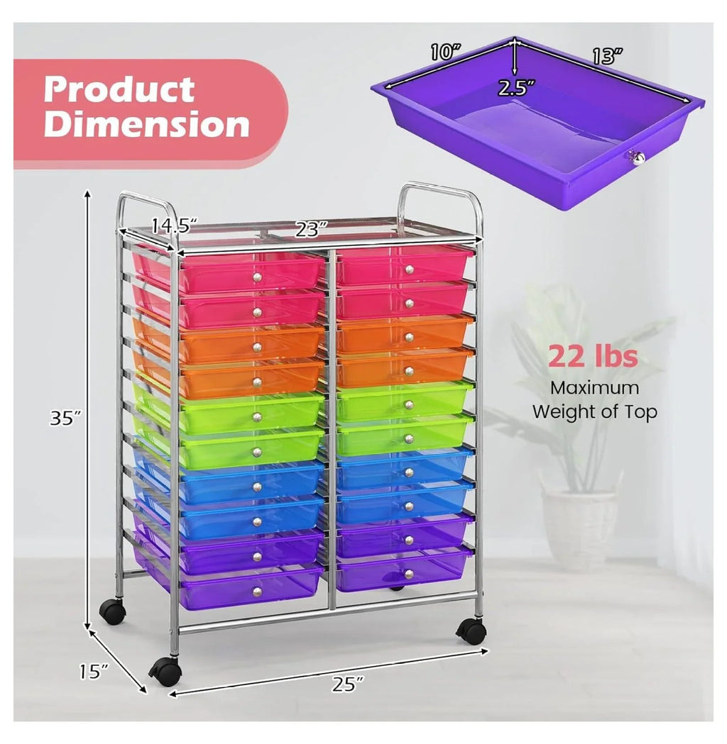 Nouveauté 2026 – Chariot de rangement à 20 tiroirs avec roulettes, semi-transparent, mobile, pour l'école, la salle de classe, le bureau, la maison, le salon, le rangement pour dossiers, scrapbooking et loisirs créatifs