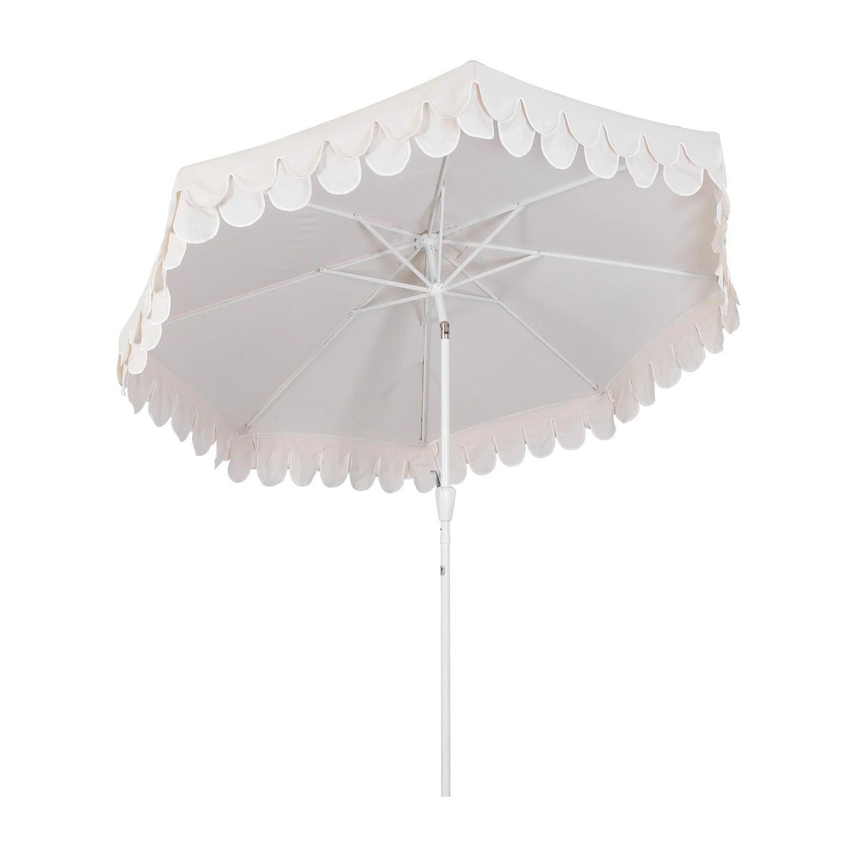 Nouveauté 2026 – Parasol de marché JONATHAN Y Tracy 2,74 m (9 pi), style classique milieu du siècle, franges festonnées, manivelle d'inclinaison automatique, aération et protection UV, rose corail/blanc, mât marron foncé
