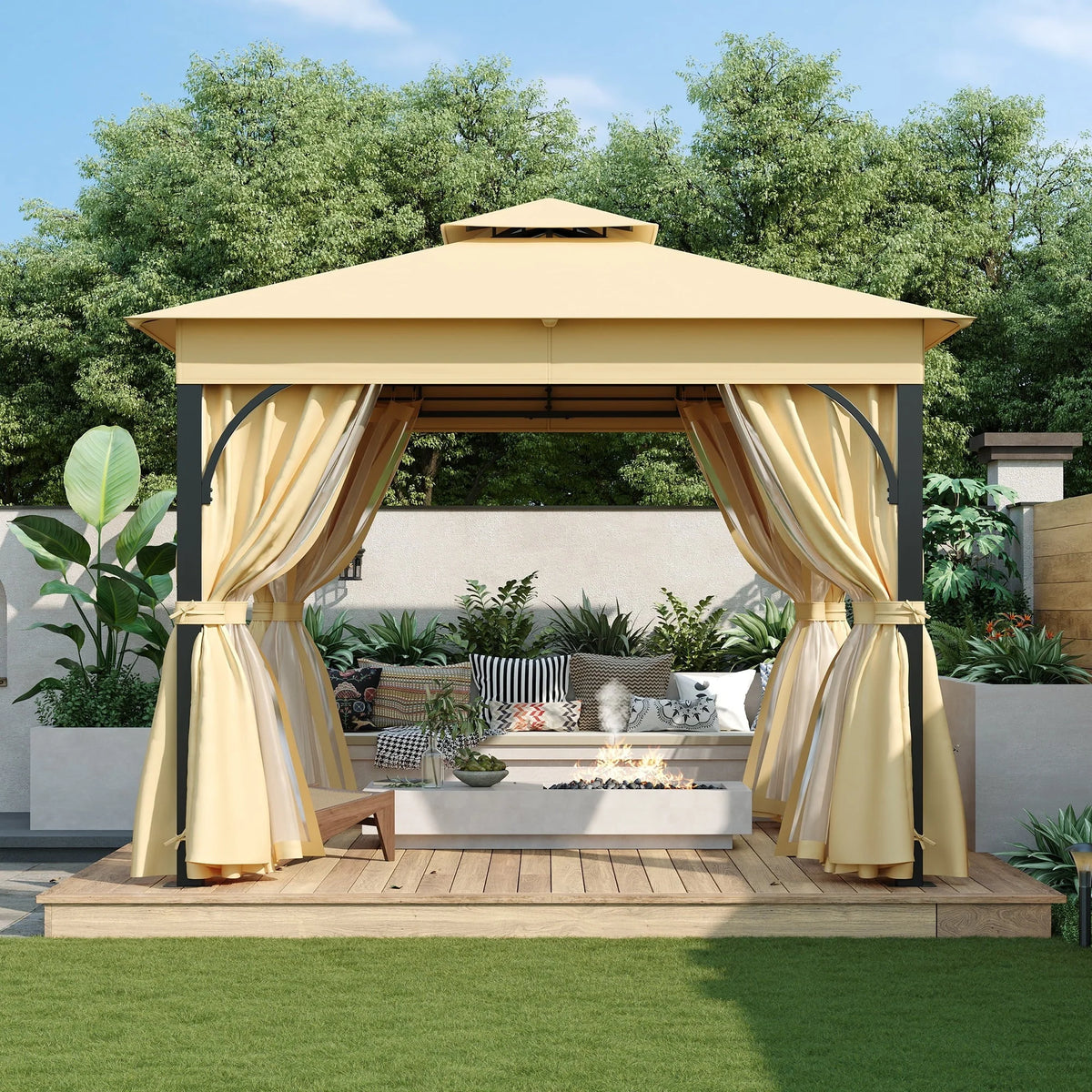 Nouveauté 2026 – Gazebo d'extérieur 10'x10', gazebo de patio avec moustiquaire et écrans d'intimité pour cour arrière, jardin, pelouse et terrasse, gris