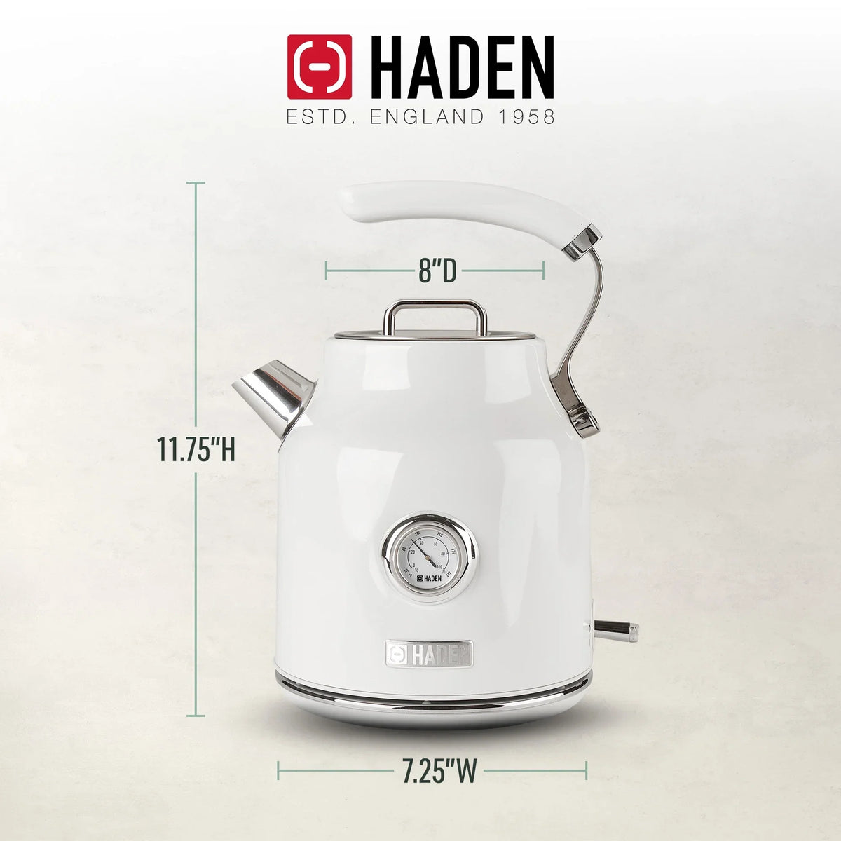 Nouveauté 2026 – Bouilloire électrique Haden Dorset 1,7 litre avec socle, mastic et chrome