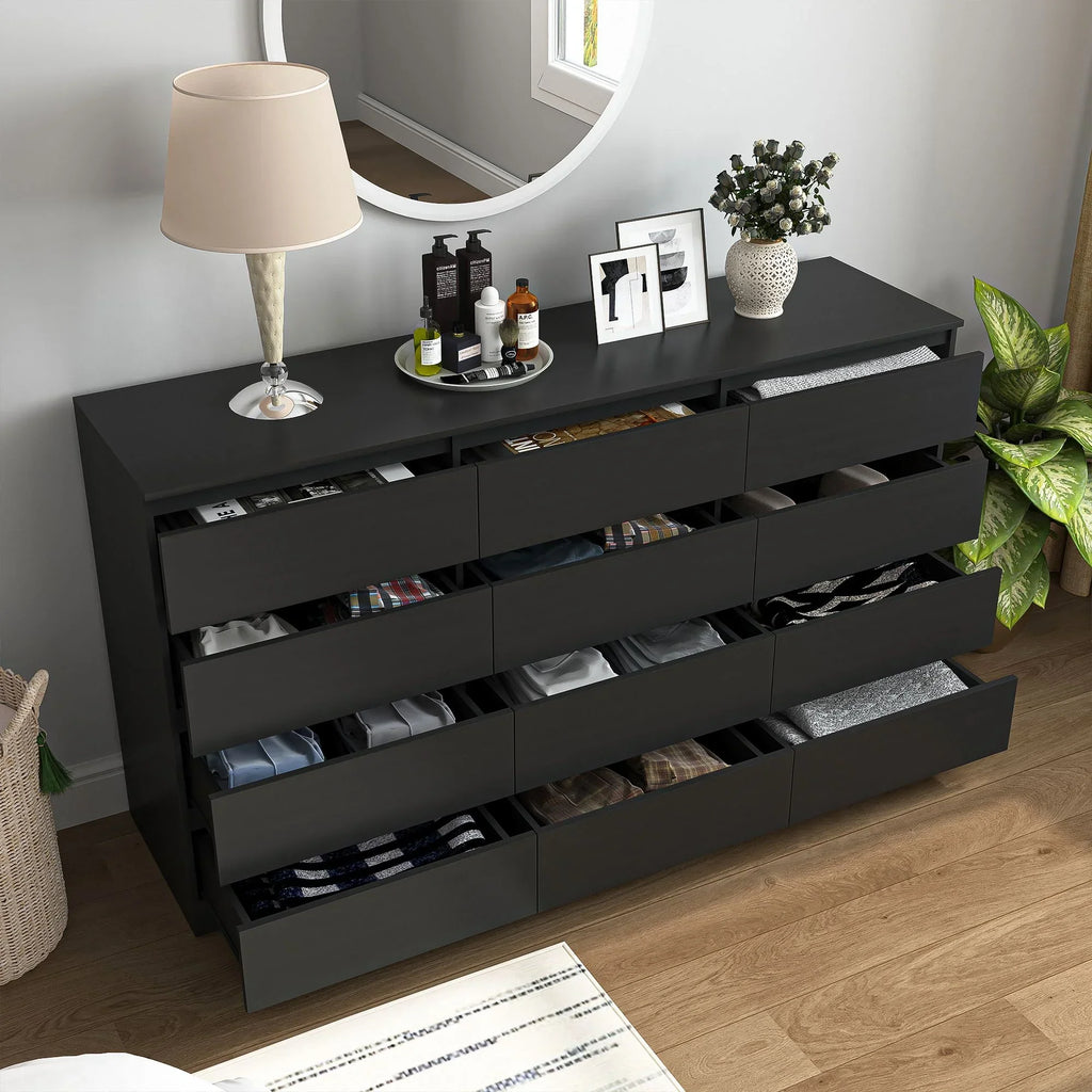 Nouveauté 2026 – Commode Resenkos moderne style milieu du siècle, 6 tiroirs, large, pour chambre à coucher, grise