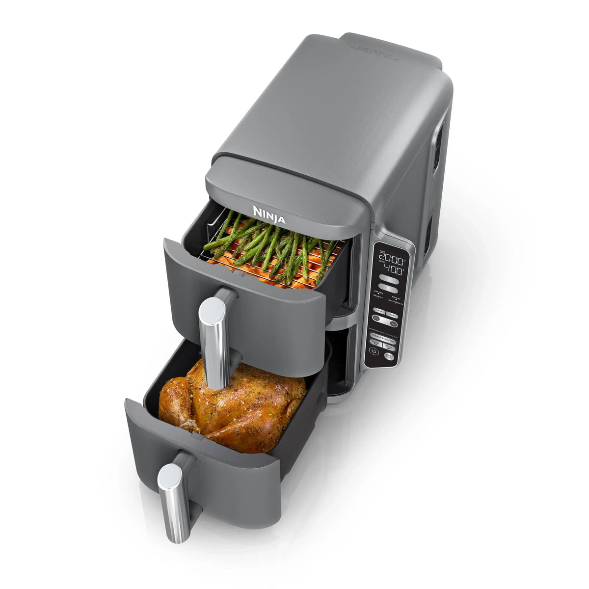 Nouveauté 2026 – Friteuse à air Ninja DoubleStack XL à 2 paniers, technologie DoubleStack permettant de cuire 4 aliments simultanément, conception compacte, 10 pintes, 4 en 1, Smart Finish & Match Cook, SL400