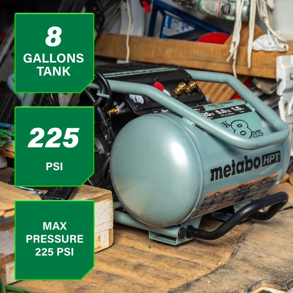 Nouveauté 2026 – Compresseur d'air Metabo HPT , modèle THE TANK, compresseur d'air sur chariot de 8 gallons (30 litres), 225 PSI (15,8 bar), polyvalent pour une utilisation avec des cloueuses de charpente, de bardage, de finition ou de toiture, mobil