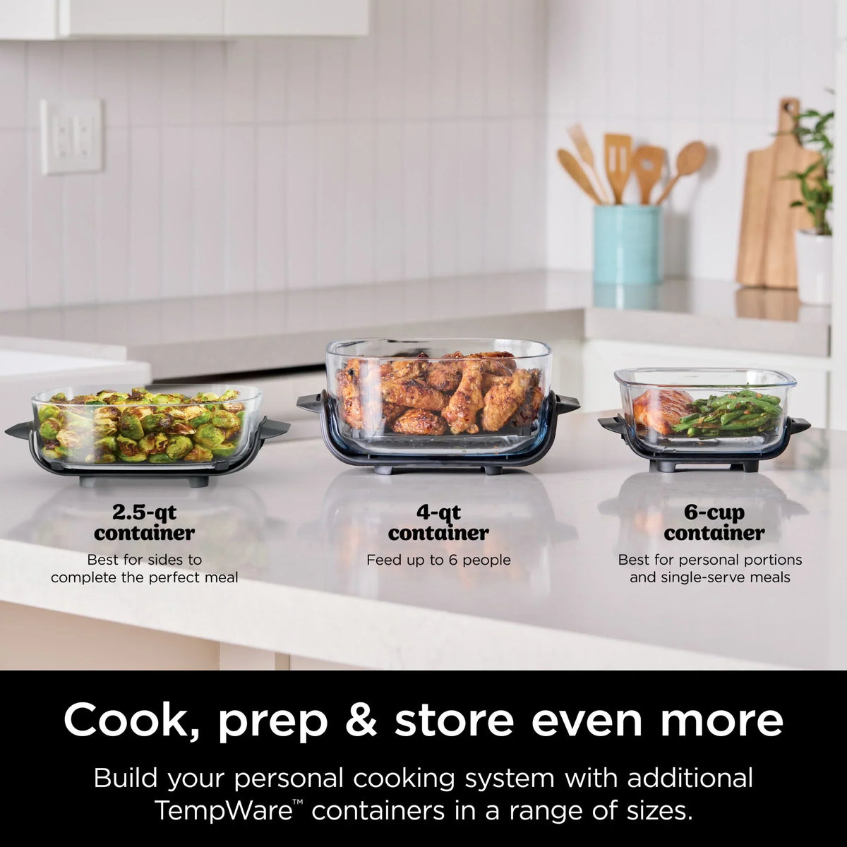 Nouveauté 2026 – Friteuse à air portable 3-en-1 Ninja Crispi , 1500 W, récipients en verre TempWare de 4 L et 5 tasses avec couvercles de conservation, compatible micro-ondes, congélateur et lave-vaisselle, blanc, FN100WH