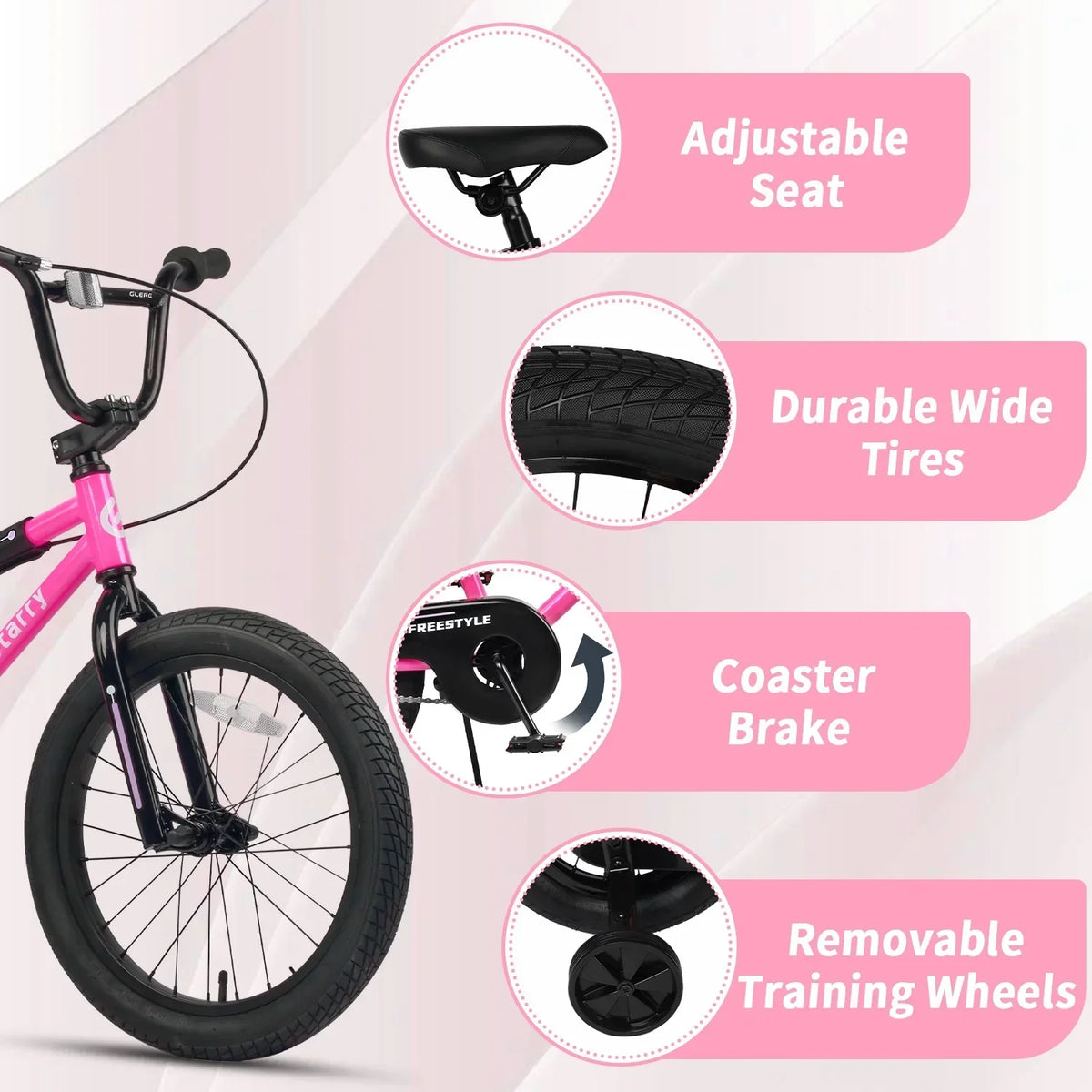 Nouveauté 2026 – Vélo Glerc pour enfants de 3 à 5 ans, style BMX, avec stabilisateurs et frein à rétropédalage, bleu. Convient aux garçons et aux filles de 3 à 5 ans
