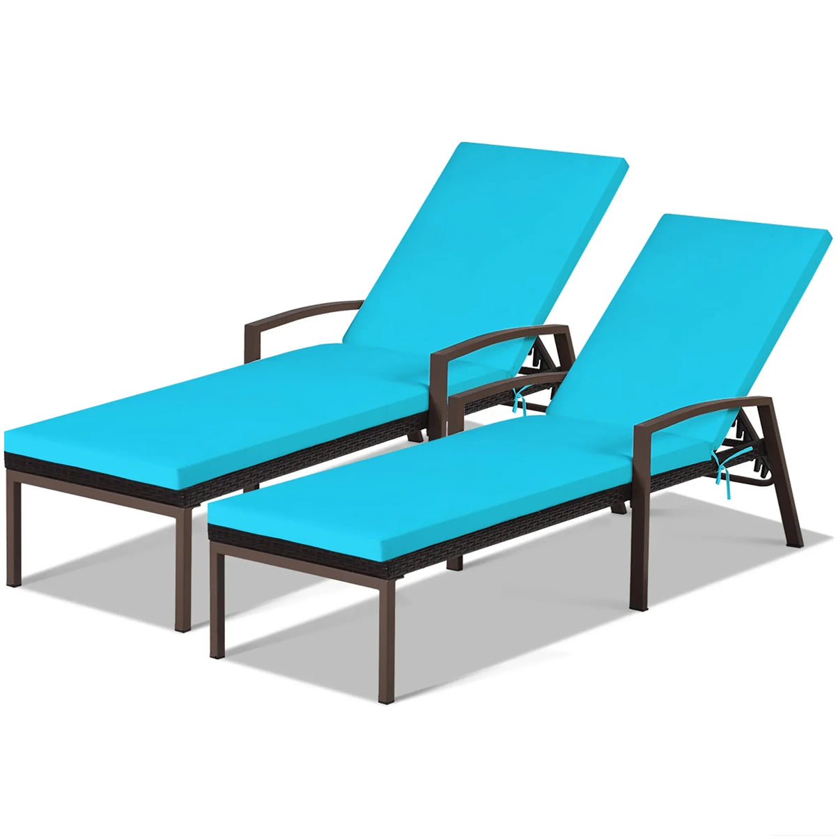 Nouveauté 2026 – Costway Lot de 2 chaises longues de patio en rotin, dossier inclinable, coussin réglable, rouge