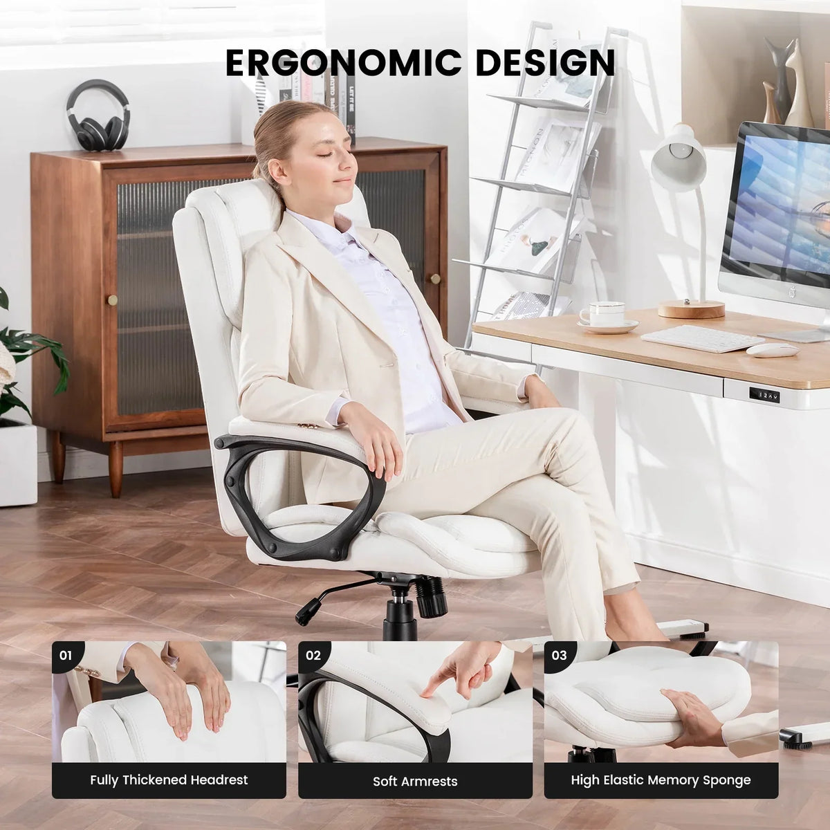Nouveauté 2026 – Fauteuil de bureau ergonomique Mainstays Executive à dossier haut en cuir noir