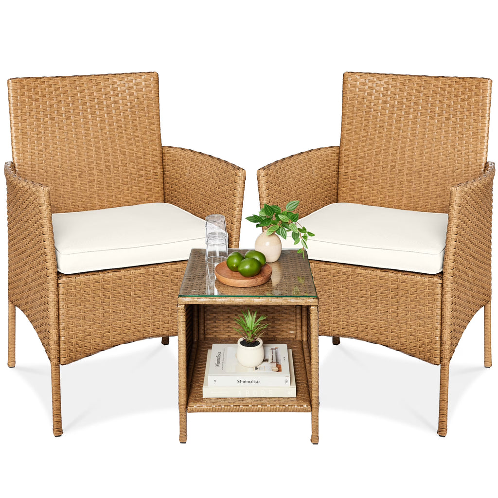 Nouveauté 2026 – Ensemble bistro de jardin 3 pièces en résine tressée Best Choice Products , avec 2 chaises et une table - Gris/Bleu marine