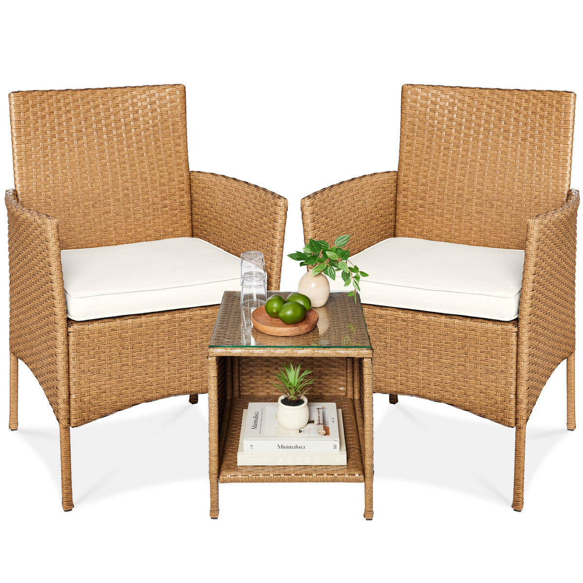 Nouveauté 2026 – Ensemble bistro de jardin 3 pièces en résine tressée Best Choice Products , avec 2 chaises et une table - Gris/Bleu marine