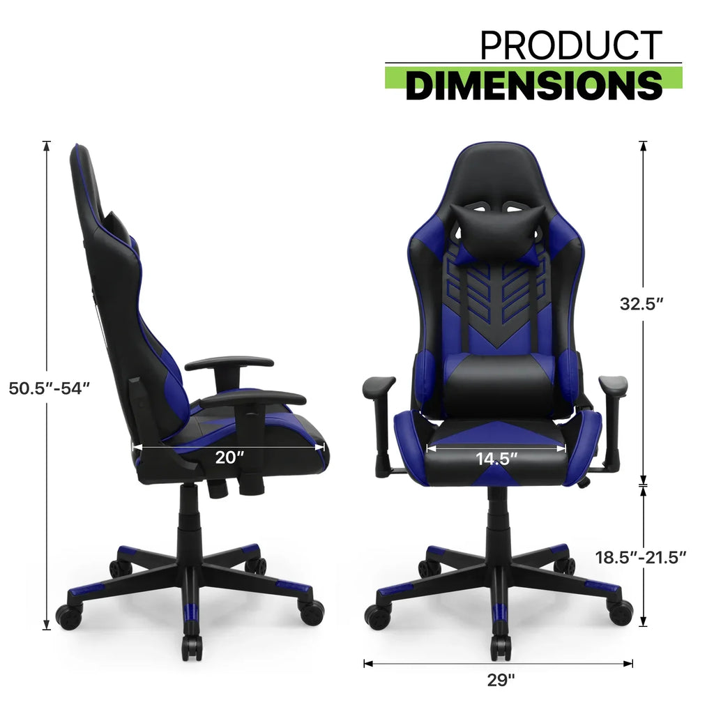 Nouveauté 2026 – Chaise de jeu ergonomique Magshion , chaise de jeu confortable, chaise de bureau en cuir, chaise de jeu pivotante et réglable, bleue