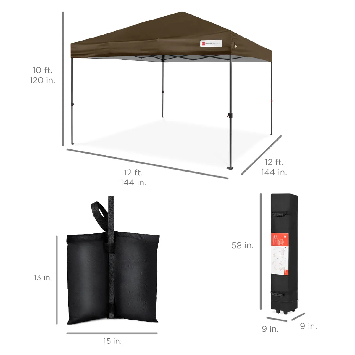 Nouveauté 2026 – Best Choice Products 3,66 m x 3,66 m - Abri pliant facile à monter avec installation en un clic, sac à roulettes et 4 sacs de lestage - Bleu marine