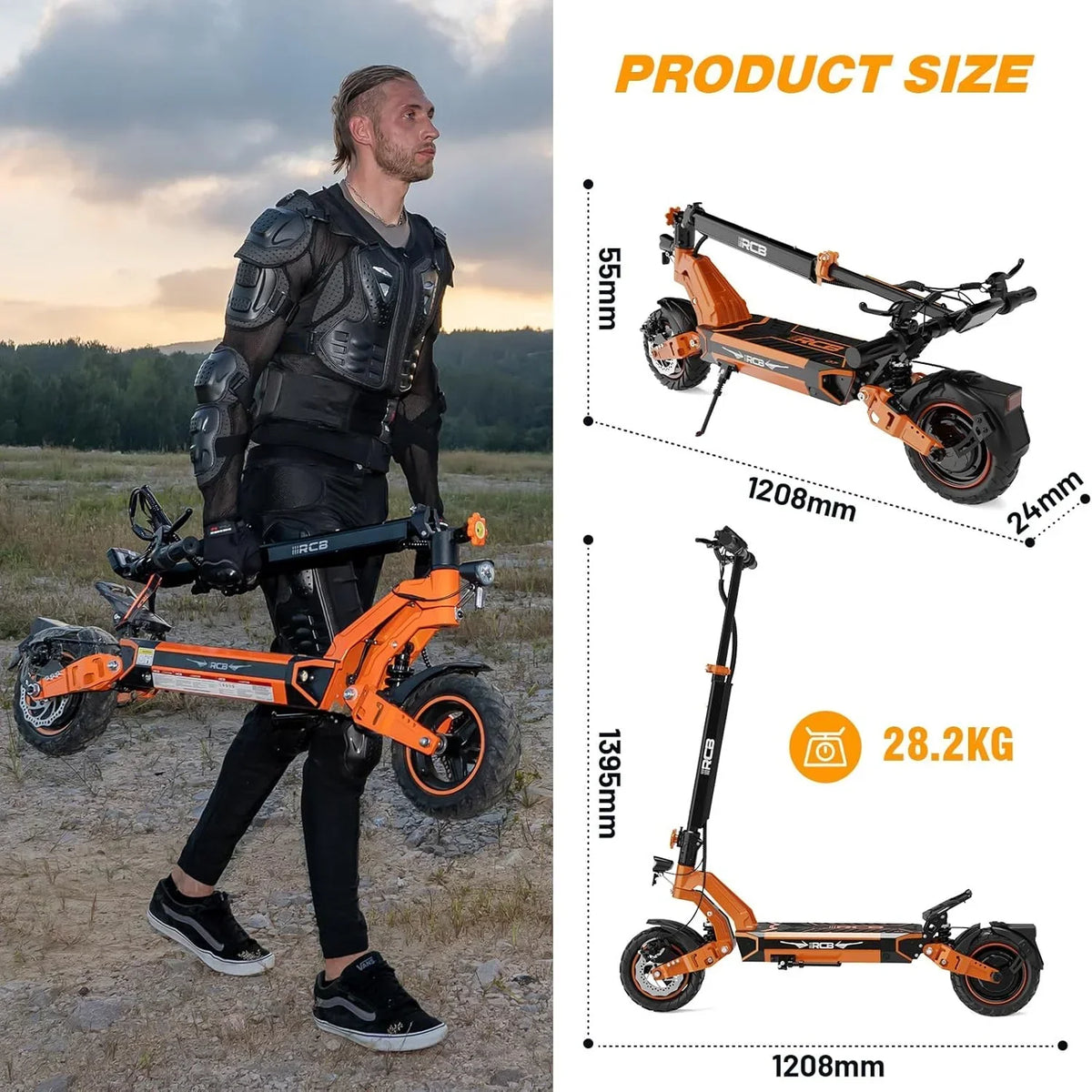 Nouveauté 2026 – Trottinette électrique pour adultes , autonomie maximale de 112 km, moteur de 1000 W, batterie 48 V 27 Ah, pneus increvables de 25 cm, double suspension, contrôle via application et NFC - RCB D7PRO