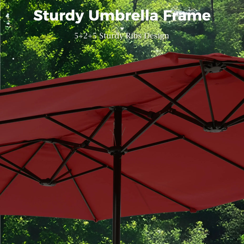 Nouveauté 2026 – Parasol de jardin extra-large Alpha Joy 4,57 m (15 pi) à double face avec manivelle et base - Gris fumé