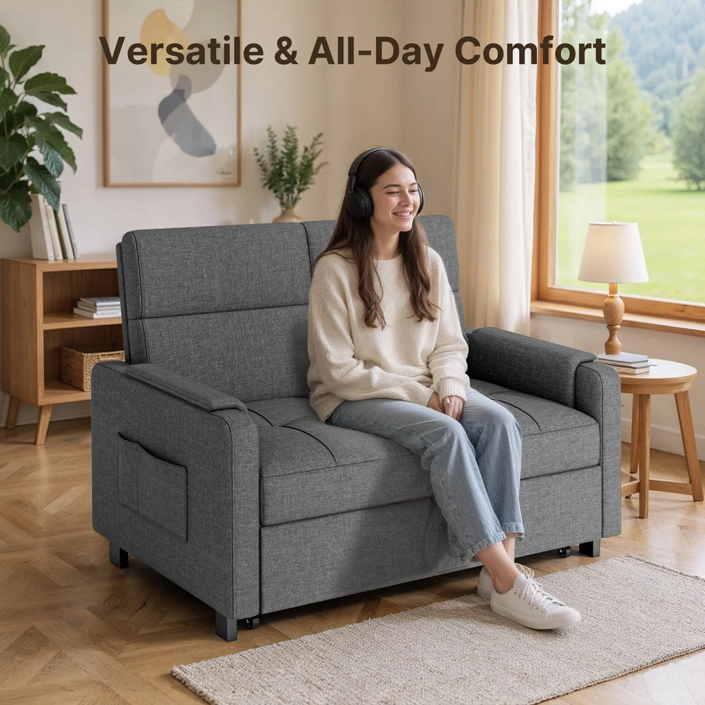 Nouveauté 2026 – Canapé-lit convertible 3 en 1 Lofka avec rangement, dossier réglable et fonction gigogne - Fauteuil-lit idéal pour les petits espaces et les appartements, gris foncé
