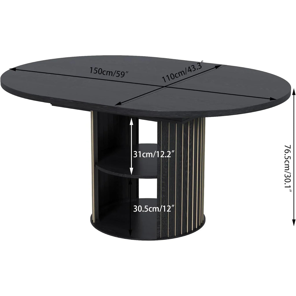 Nouveauté 2026 – Table de salle à manger extensible pour 4 à 6 personnes, table de cuisine ronde avec étagère de rangement, tables de salle à manger ovales pour salon (noyer