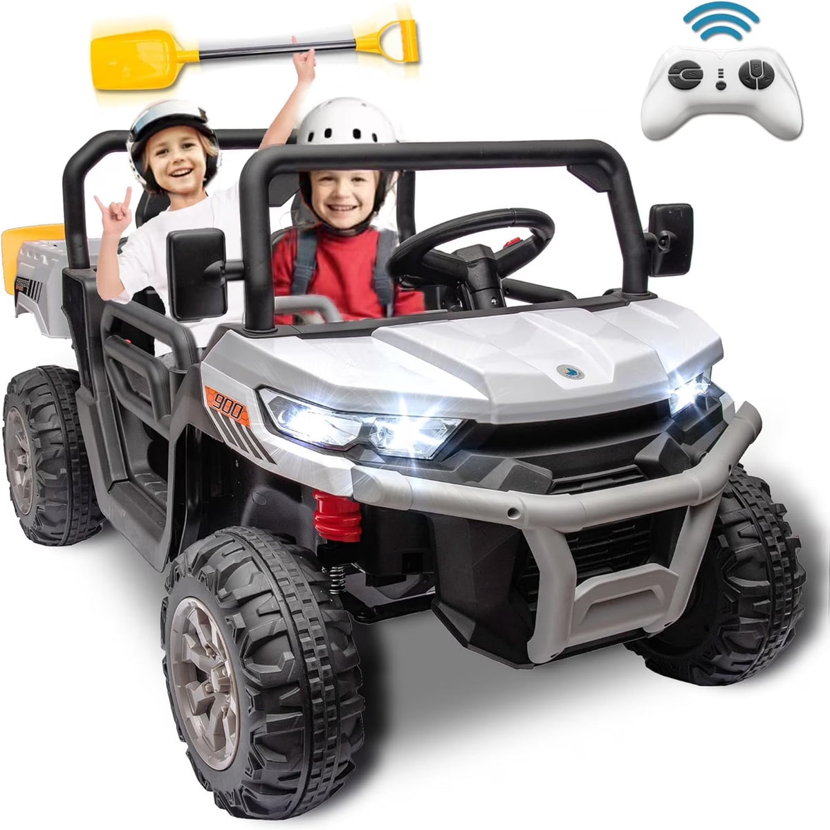 Nouveauté 2026 – Camion électrique Xuanlur 24V 2 places pour enfants , avec moteur 2x200W, benne basculante/pelle, pneus résistants, lumières LED, musique et télécommande, noir