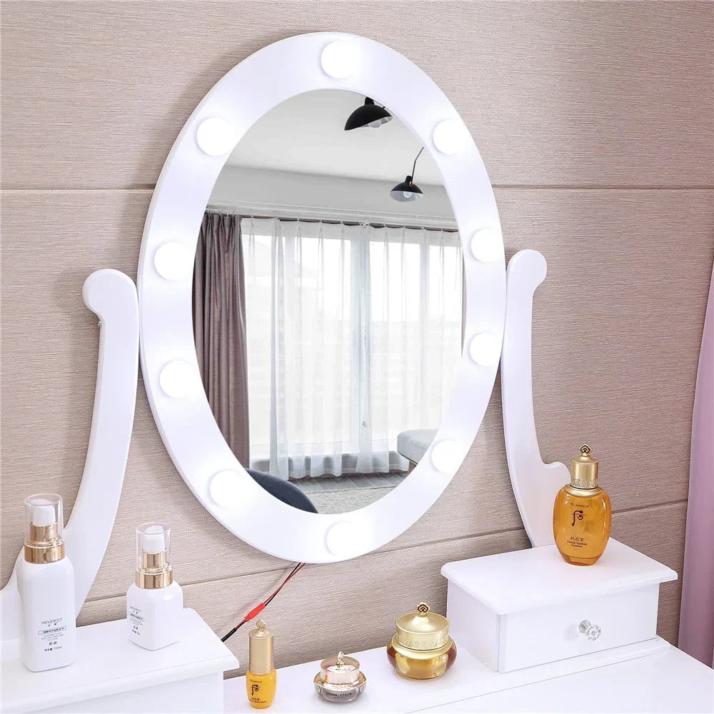 Nouveauté 2026 – Coiffeuse Ktaxon avec 10 lumières LED, 5 tiroirs et tabouret rembourré, ensemble de coiffeuse blanc pour chambre à coucher