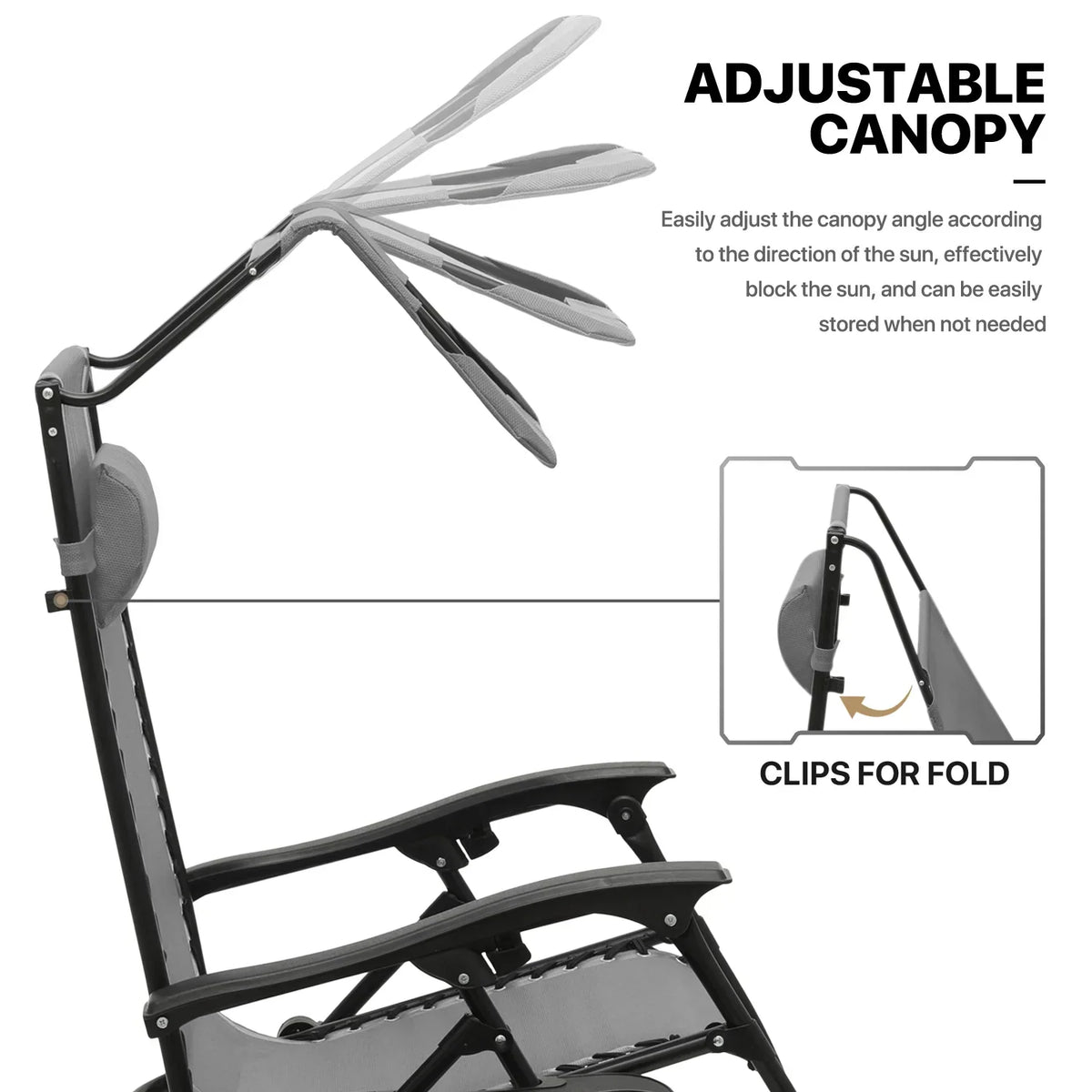Nouveauté 2026 – Ensemble de 2 chaises MoNiBloom Zero Gravity , fauteuils de plage/terrasse pliables avec auvent et appui-tête, noirs