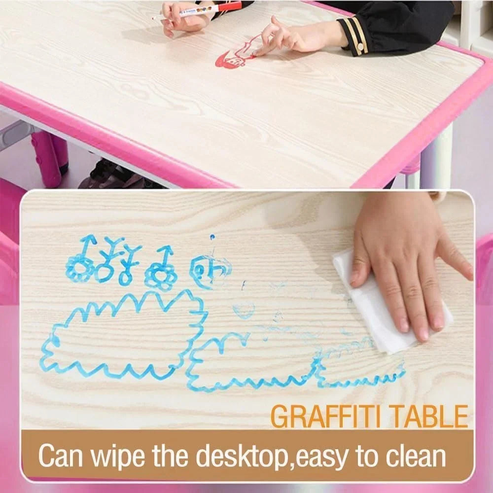 Nouveauté 2026 – Ensemble table et chaises pour enfants TROPOW , table réglable en hauteur pour tout-petits et 6 chaises, table multi-activités avec plateau à motifs graffiti et pieds antidérapants pour les enfants de 2 à 10 ans, idéale pour les gard