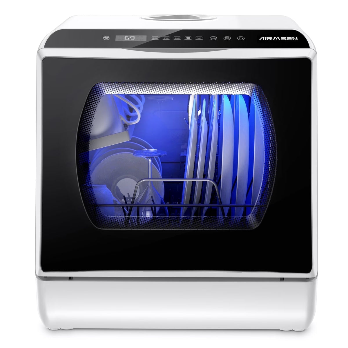 Nouveauté 2026 – Lave-vaisselle portable de comptoir AIRMSEN avec réservoir d'eau intégré de 5 litres et fonction de séchage à l'air, 5 programmes de lavage, mini lave-vaisselle, AE-TDQR03