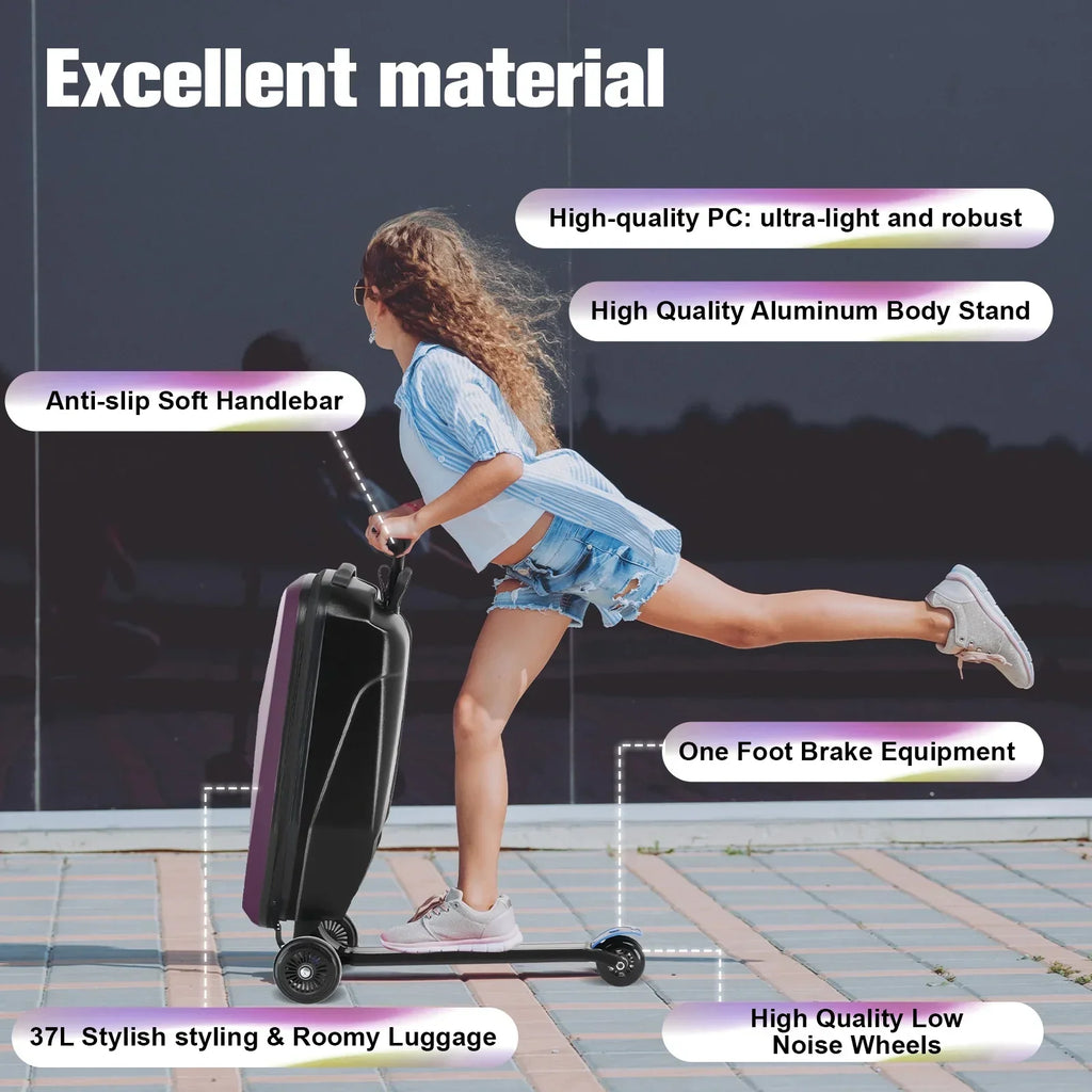 Nouveauté 2026 – Valise-trottinette Advwin pour enfants et adultes, valise rigide à roulettes pour enfants de 4 à 15 ans, multifonctionnelle, légère et pliable, avec roulettes, rose