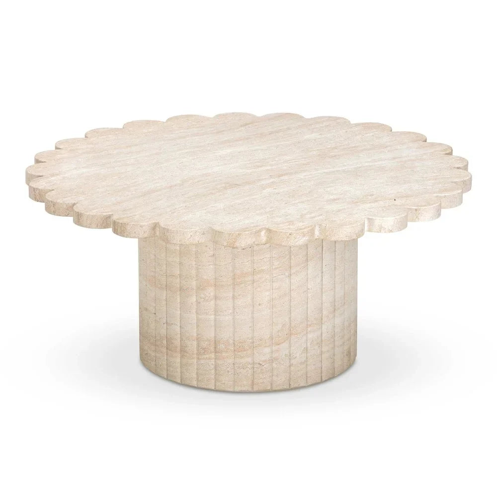 Nouveauté 2026 – Table basse d'intérieur/extérieur TOV Furniture Blossom, finition travertin lavé