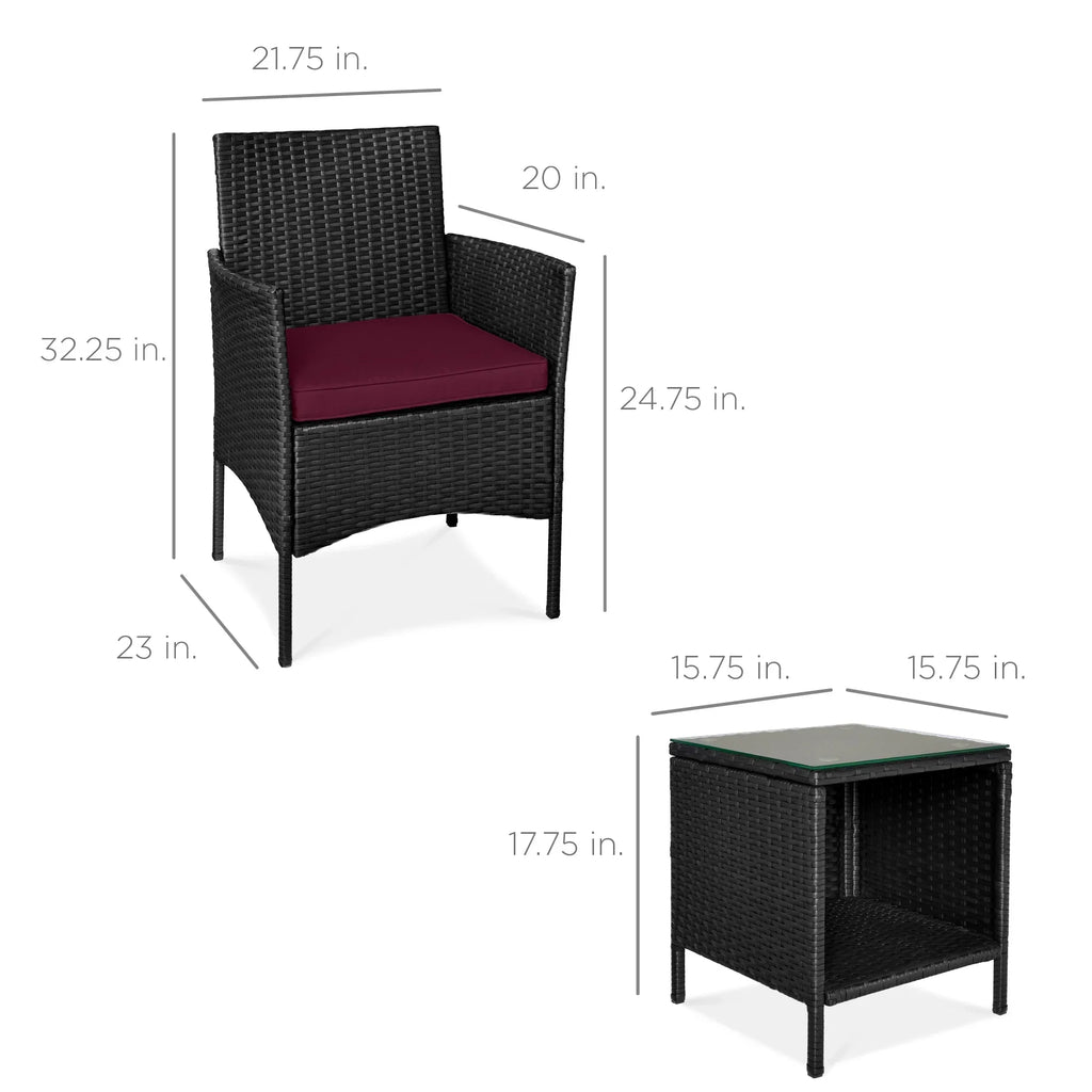 Nouveauté 2026 – Ensemble bistro de jardin 3 pièces en résine tressée Best Choice Products , avec 2 chaises et une table - Gris/Bleu marine