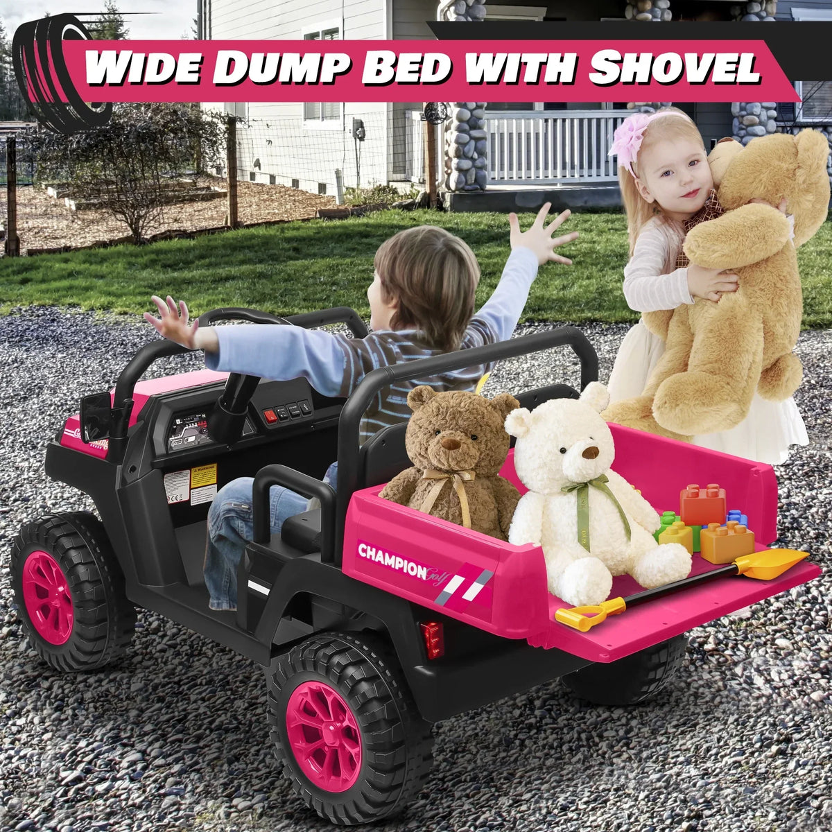 Nouveauté 2026 – Joyracer , véhicule tout-terrain électrique (UTV) 24 volts pour enfants, 2 places, avec télécommande. Voiturette de golf électrique avec 4 moteurs de 200 W, remorque inclinable et pelle, suspension à ressorts sur les 4 roues, musique