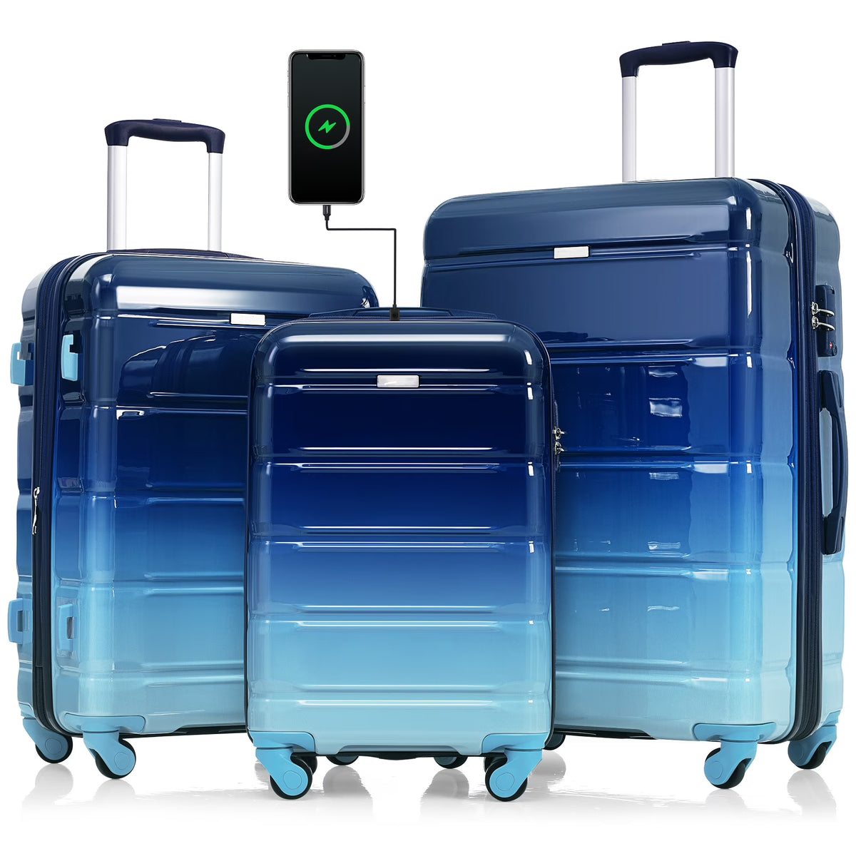 Nouveauté 2026 – Ensemble de 3 valises PAPROOS (51/61/71 cm), valise rigide légère avec port USB et crochets latéraux, bagage de voyage avec serrure TSA, valise à roulettes rigide pour l'école et les voyages, rose