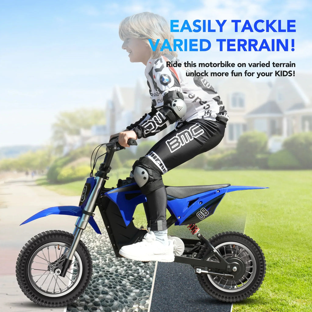 Nouveauté 2026 – Moto électrique tout-terrain pour enfants 36V, moto électrique rapide jusqu'à 25 km/h et 16 km d'autonomie, 3 modes de vitesse, poignée d'accélérateur, double suspension et freins pour enfants de 5 à 10 ans