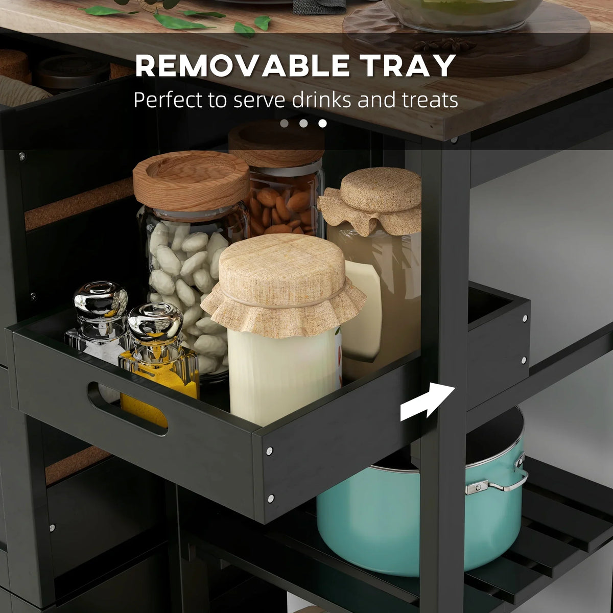 Nouveauté 2026 – Îlot de cuisine roulant HOMCOM , chariot de service de bar, chariot compact sur roulettes avec plateau en bois, étagères et tiroirs pour salle à manger, gris