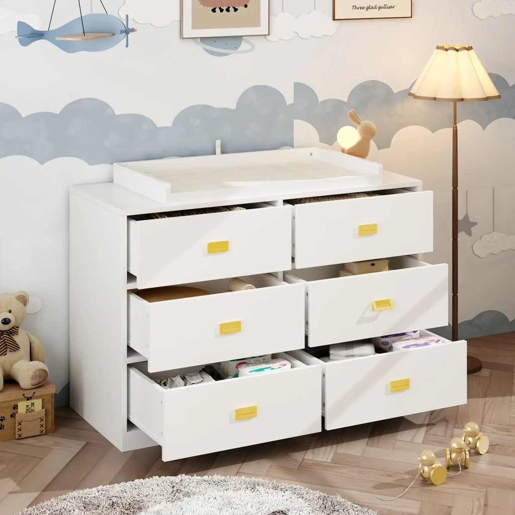Nouveauté 2026 – Table à langer/commode pour chambre de bébé OXYLIFE , 114 cm (45 po), avec 4 tiroirs et une étagère, blanche