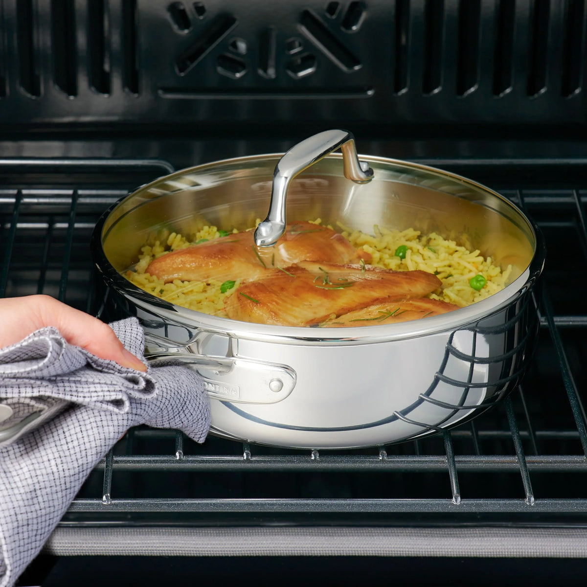 Nouveauté 2026 – Ensemble de 14 pièces de batterie de cuisine Tramontina en acier inoxydable triple couche avec couvercles en verre