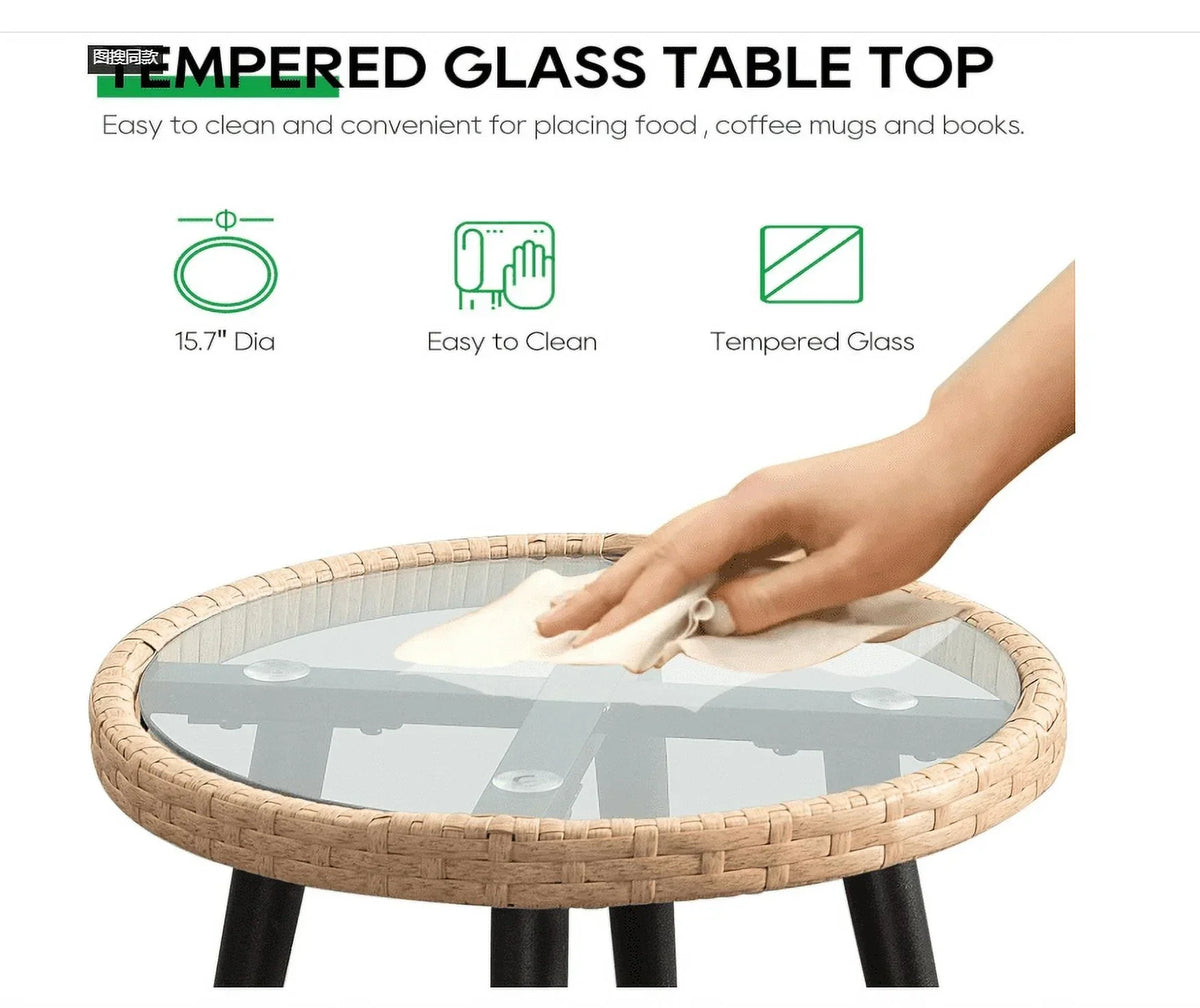 Nouveauté 2026 – Ensemble bistro de patio 3 pièces FHFO , mobilier d'extérieur en résine tressée pour balcon, appartement ou terrasse, ensemble table et chaises en rotin (2 pièces), beige