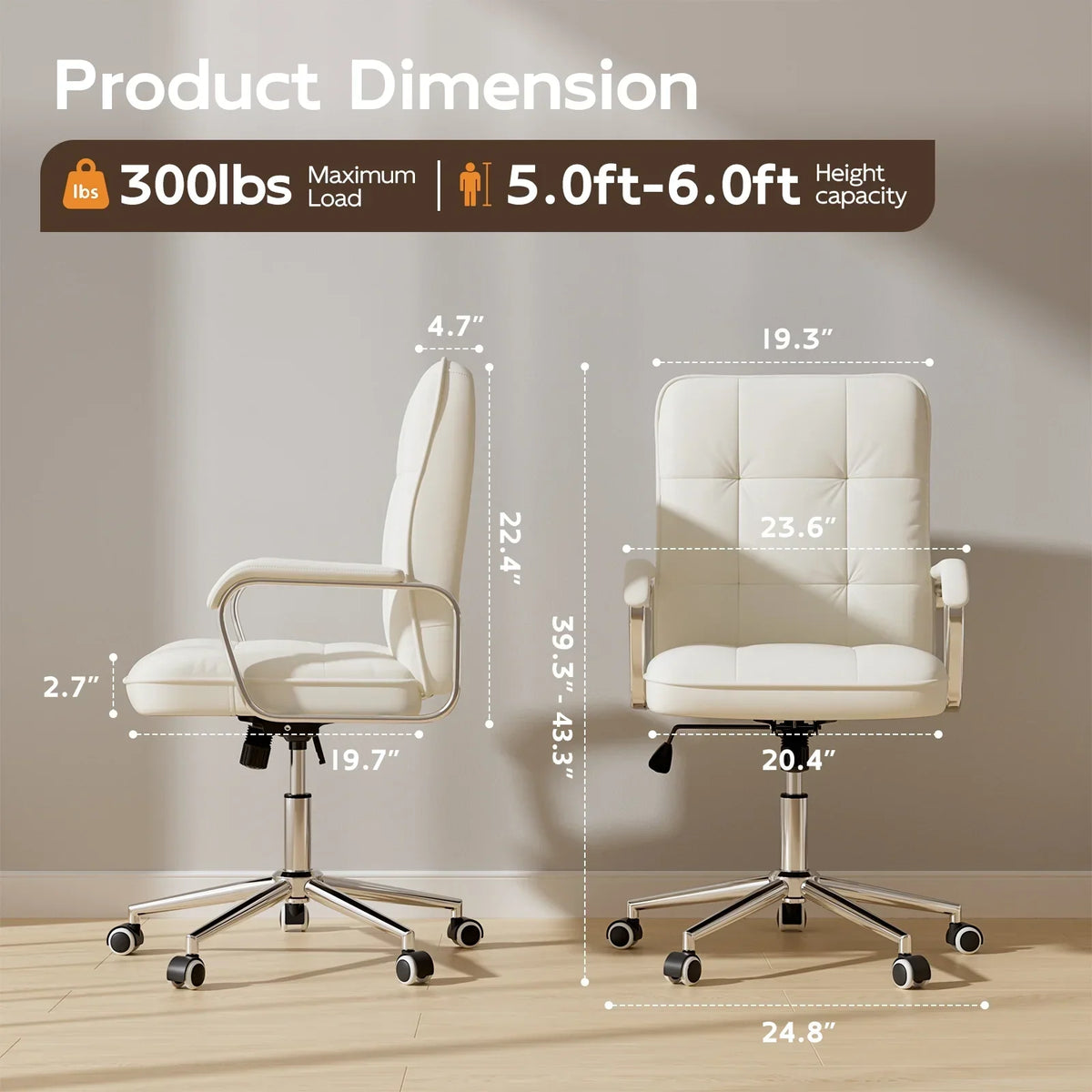 Nouveauté 2026 – Fauteuil de bureau Solfway blanc , fauteuil de bureau pivotant en cuir avec roulettes et accoudoirs rembourrés, fauteuil de direction pour adultes